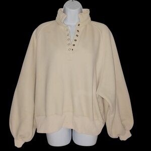 Papermoon Oversized Minimalist Sleeve Cream Snap Pullover Sweatshirt Women SZ L